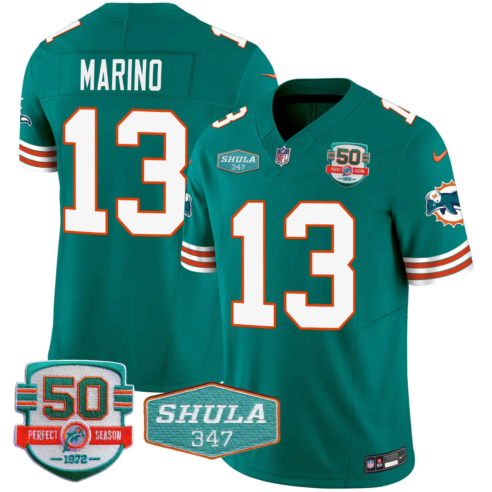 Men Miami Dolphins #13 Marino Green 2024 Nike Throwback Shula 347 Patch Vapor NFL Jersey style 1